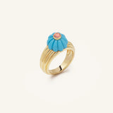 Gelato ring in 18 carats recycled yellow gold, turquoise and rose tourmaline