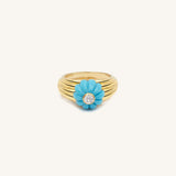 Gelato ring, yellow gold, turquoise and diamonds