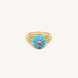 Gelato ring in 18 carats recycled yellow gold, turquoise and rose tourmaline