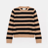 JUMPER 1234 Cashmere Stripe Crew in Black and Camel