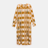 V.DE. VINSTER INJI IKAT BEIGE CHECKERED EMBROIDERED DRESS