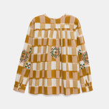 V.DE. VINSTER INJI IKAT EMBROIDERED CHECKERED BLOUSE