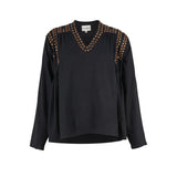 V. DE. VINSTER. Black blouse decorated with gold Bling sequins