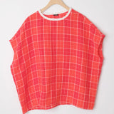 APUNTOB RUFFLE EDGE TRIM PLAID TOP